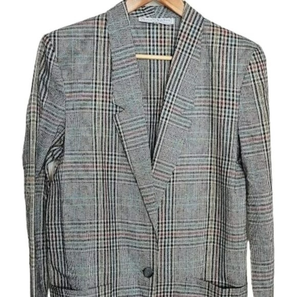 Vintage Norton McNaughton Women's Gray Rainbow Plaid Lightweight Blazer Sz 8